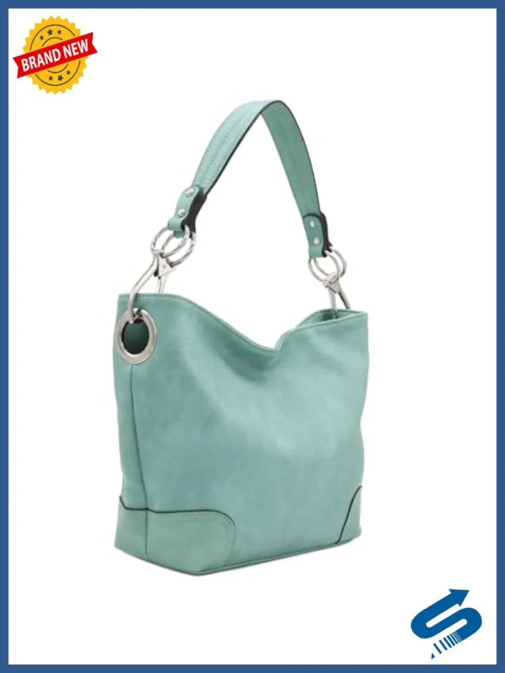 Hobo Shoulder Bag Faux Leather Silver Hardware Detachable Strap